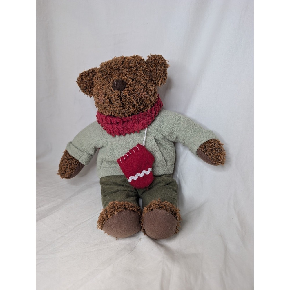 Hallmark Teddy Mittens Teddy Bear 13" Plush Green Red‎ Scarf Holiday Winter